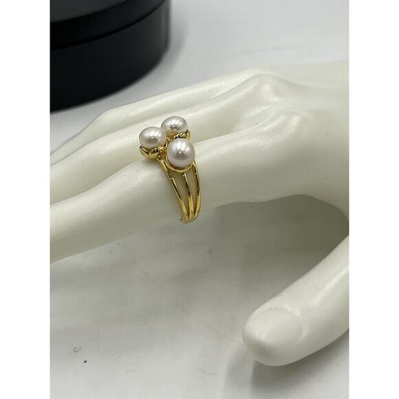 AMBER SCEATS Aerin triple band 3 FW Pearls 925 Gold‎ 24 K plated Ring 6.75 New - Picture 6 of 10